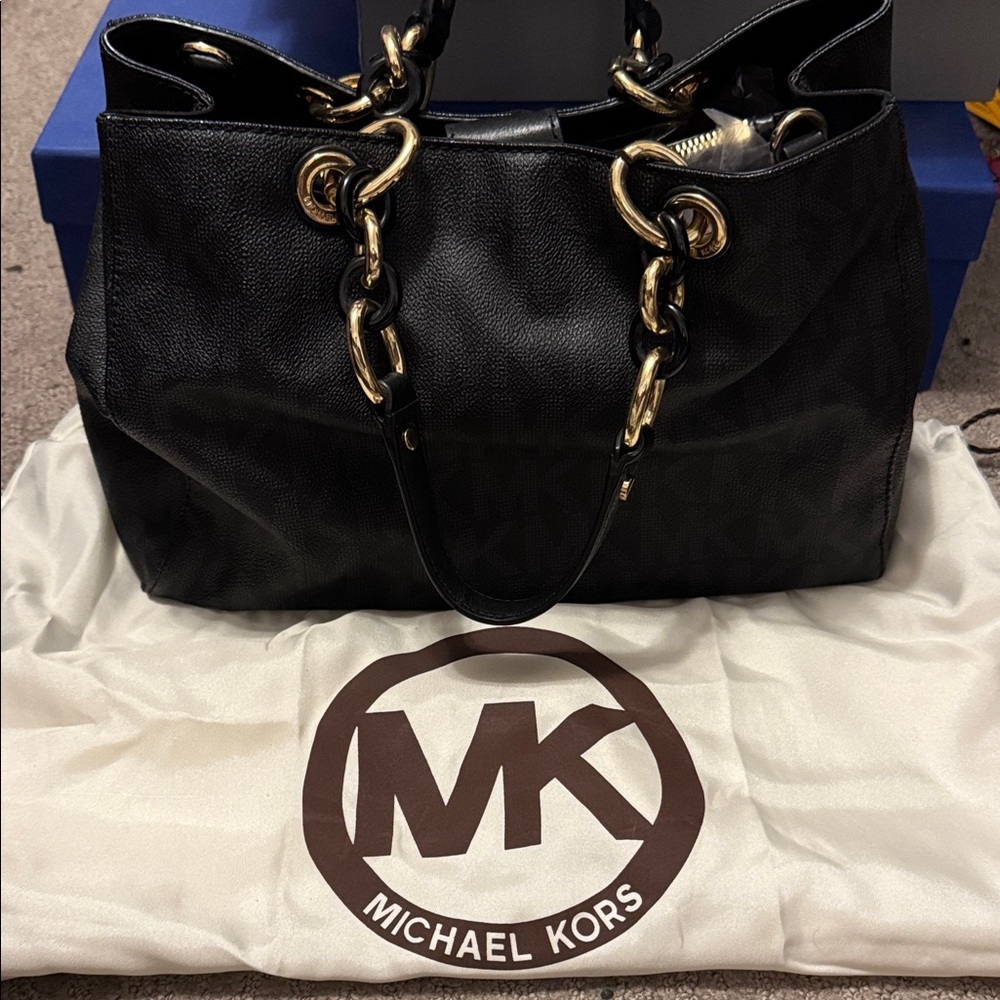 Michael Kors Black Shoulder Bag with Gold Accents